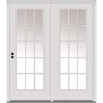 63 in. x 81.75 in. Clear Glass Fiberglass Prehung Right Hand Inswing 15 Lite External Grilles Stationary Patio Door