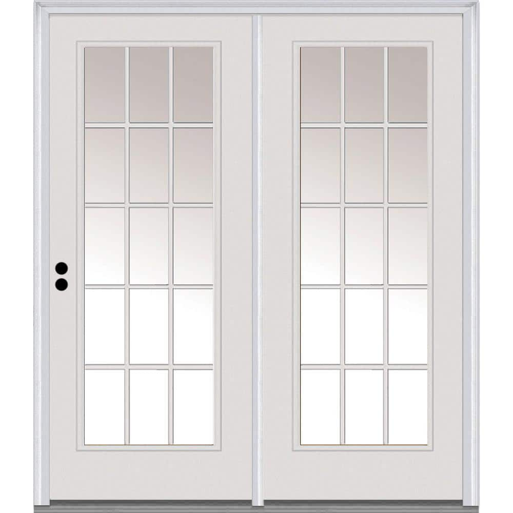 MMI Door 75 in. x 81.75 in. Clear Glass Fiberglass Prehung Right Hand Inswing 15 Lite External Grilles Stationary Patio Door