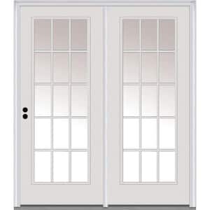 60 in. x 80 in. Clear Glass Primed Steel Prehung Right-Hand Inswing 15 Lite External Grilles Stationary Patio Door