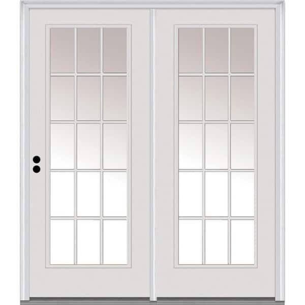 MMI Door 60 in. x 80 in. Clear Glass Primed Steel Prehung Right-Hand Inswing 15 Lite External Grilles Stationary Patio Door