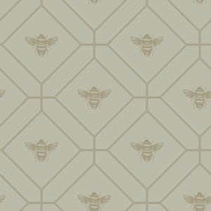 Honeycomb Bee Green Metallic Wallpaper