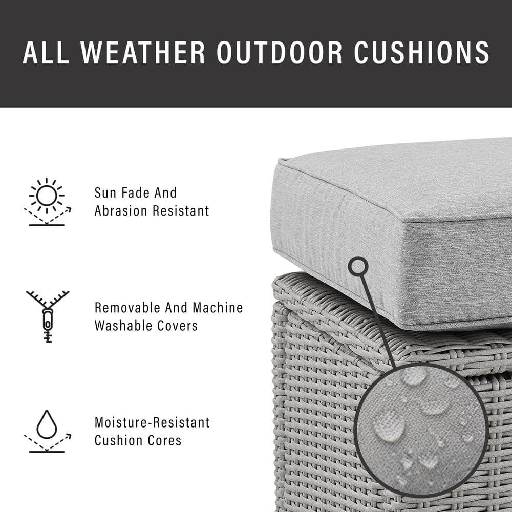 Bradenton Versatile Gray Wicker Outdoor Ottoman with Sunbrella Cushion