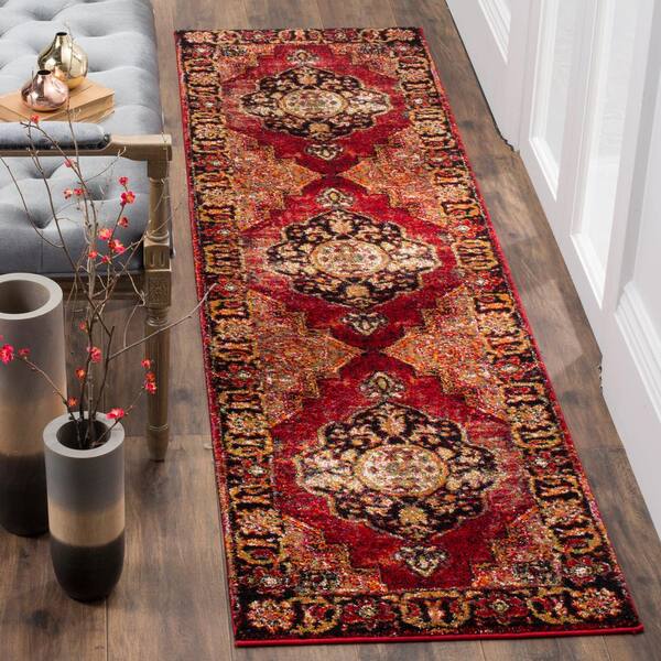 Vintage Hamadan Red/Multi 2 ft. x 14 ft. Border Medallion Runner Rug