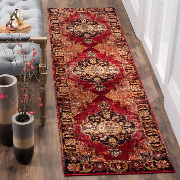 Vintage Hamadan 2 ft. x 22 ft. Red/Multi Border Medallion Runner Rug