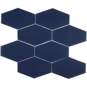 Long Hex 11 in. x 10.6 in. Deep Blue Matte Glass Mesh-Mounted Mosaic Tile (9.02 sq. ft./Case)