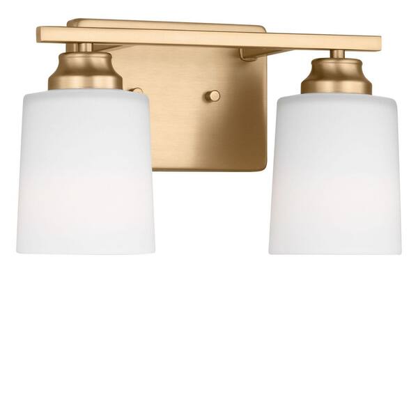 Vinton 11.75 in. W x 7.75 in. H 2-Light Satin Brass Bathroom Vanity Light with Etched Glass Shades, No Bulbs Included