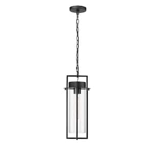 Russell 25.75 in. 1-Light Black Dimmable Outdoor Hardwired Pendant Light with Clear Glass No Bulbs Included