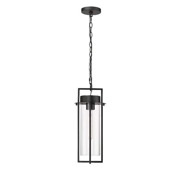 Millennium Lighting Russell 25.75 in. 1-Light Black Dimmable Outdoor Hardwired Pendant Light with Clear Glass No Bulbs Included