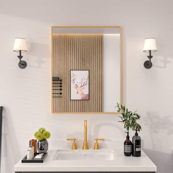 niveal Aura 24 in. W x 30 in. H Rectangular Framed Wall Bathroom Vanity Mirror in Brushed Gold