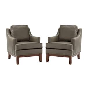 Heinrich Grey Vegan Leather Armchair with Solid Wood Legs (Set of 2)