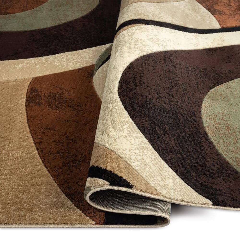 Tribeca Brown and Green Abstract 8' x 10' Synthetic Area Rug