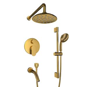 Retro Series 3-Spray Patterns with 1.8 GPM 8 in. Rain Wall Mount Dual Shower Heads with Handheld and Spout in Gold