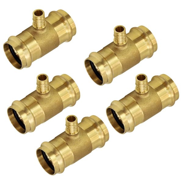 PLUMBFLEX 3/4 in. Pex A x 1-1/4 in. Press Lead Free Brass Tee Pipe Fitting (Pack of 5)