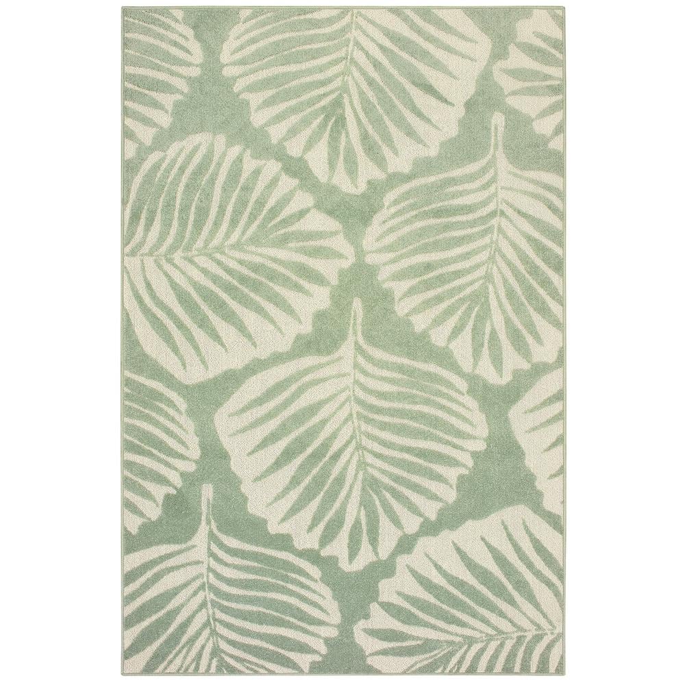 Katalina Green/Ivory 10 ft. x 13 ft. Palms Indoor/Outdoor Patio Area Rug