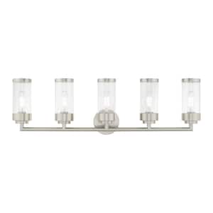 Cavanaugh 35.75 in. 5-Light Brushed Nickel Vanity Light with Clear Glass
