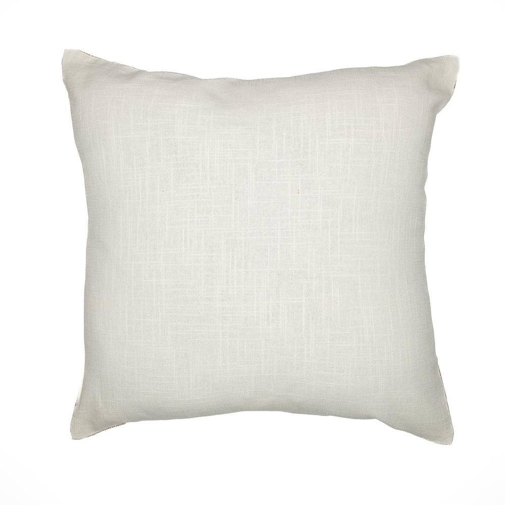 Ivory and Tan Geometric Embroidered Cotton Blend Throw Pillow