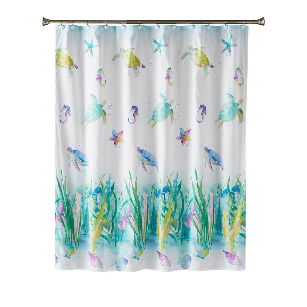 SKL Home Watercolor Ocean 72 in. Multi Shower Curtain U1179500200001