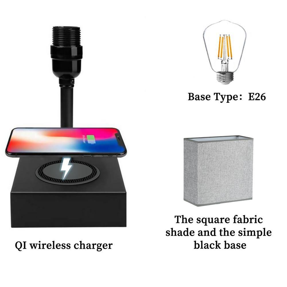 17 in. Black Wireless Charging Table Lamp with USB Port