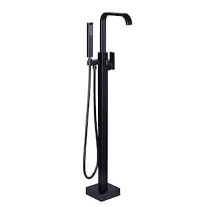 Waterfall Single-Handle Freestanding Tub Faucet with Hand Shower, Brass Floor Mounted Tub Faucet in Oil Rubbed Bronze