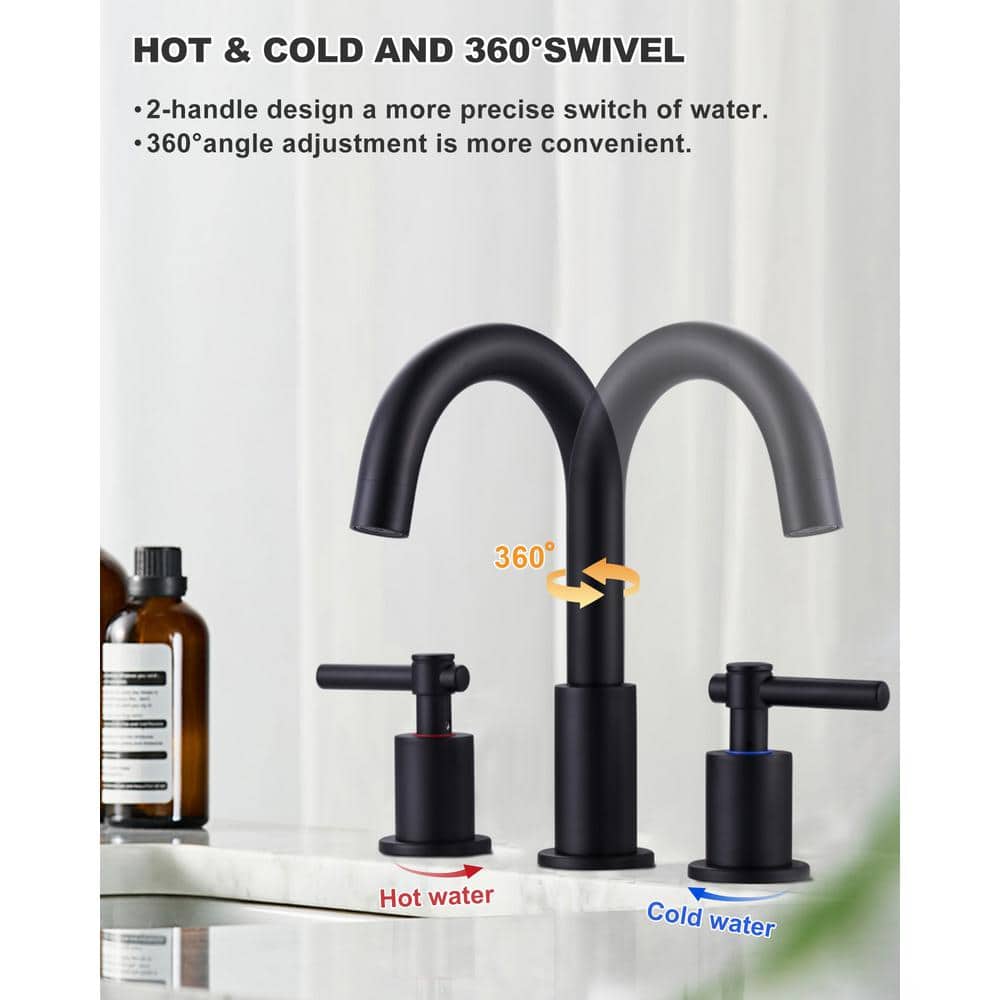 Matte Black 8-Inch Widespread Double Handle Bathroom Faucet