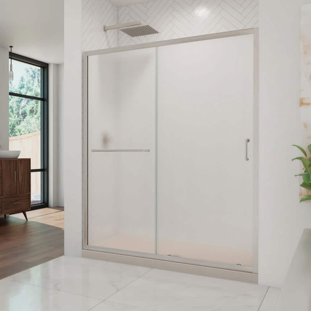 Infinity-Z 60" Frosted Glass Sliding Shower Kit with Brushed Nickel Finish