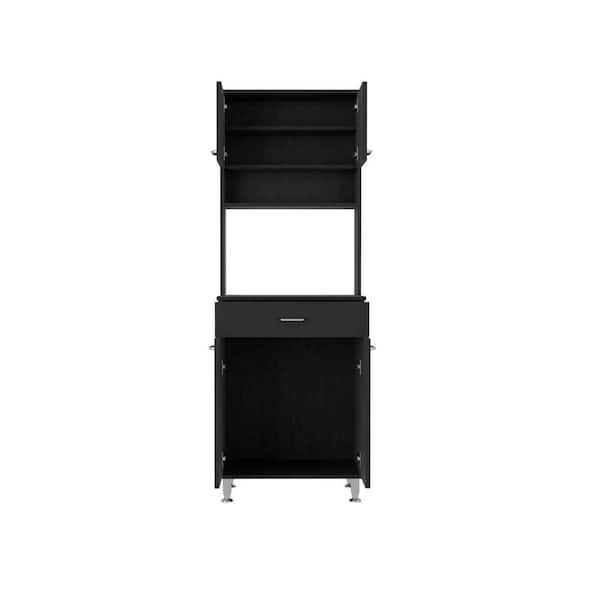 FUNKOL 23.6 in. W x 13.9 in. D x 66.5 in. H Ready to Assemble Pantry Double Door Cabinet, 1-Drawer, 4-Legs, 3-Shelves, Black