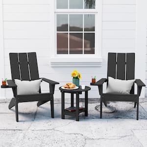 3-Piece Black Plastic Outdoor Patio Adirondack Chair with Table Set