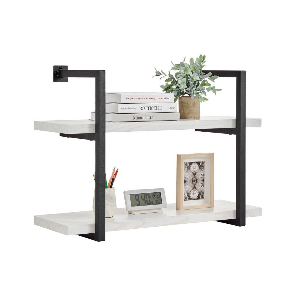 White Birch and Black Iron 2-Tier Floating Wall Shelf