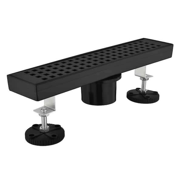 Tahanbath 12 in. Linear Shower Drain with Removable Quadrato Pattern Grate, 304 Stainless Shower Drain in Matte Black