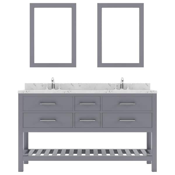 Virtu USA Caroline Estate 60 in. W x 22 in. D x 35 in. H Double Sink Bath Vanity in Gray with Quartz Top and Mirror