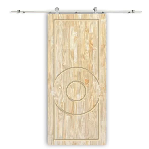 CALHOME 42 in. x 96 in. Natural Pine Wood Unfinished Interior Sliding Barn Door with Hardware Kit