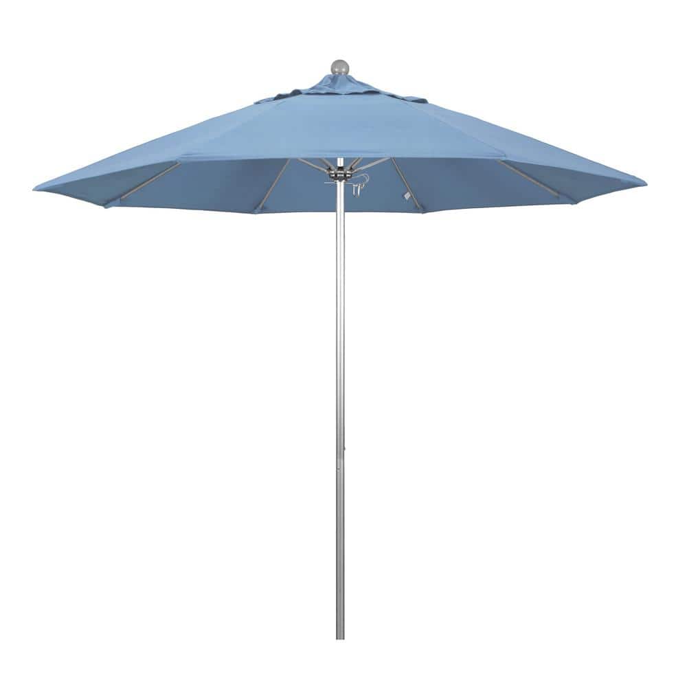 9 ft. Silver Aluminum Commercial Market Patio Umbrella with Fiberglass Ribs and Push Lift in Air Blue Sunbrella price history on PriceWatchPro