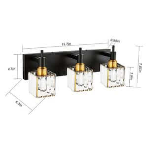 Orillia 19.7 in. 3-Light Modern Black Gold Bathroom Vanity Light with Crystal Shades