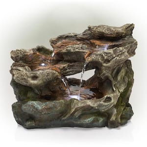 10 in. Tall Tabletop 3-Tier Waterfall Rock Fountain with LED Lights