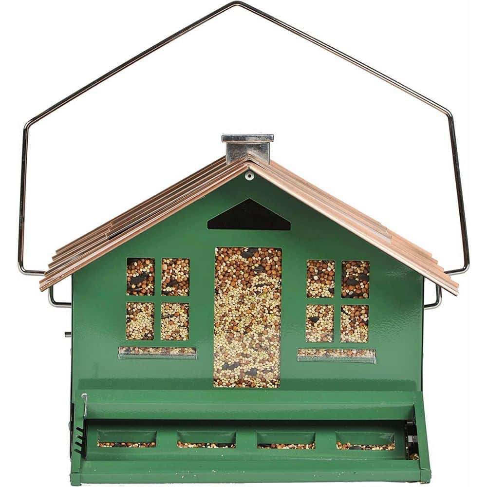 10.7 in. Tall Green Home Bird Feeder with Chimney Weight Activated Perch, 8