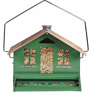 10.7 in. Tall Green Home Bird Feeder with Chimney Weight Activated Perch, 8 lbs. Large Capacity Outdoor Wild Bird Feeder