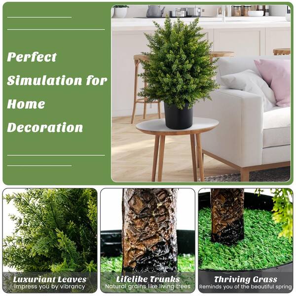 Costway 22 in. Artificial Cedar Topiary Ball Tree 2-Pack Faux