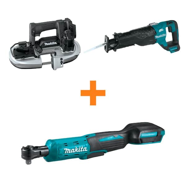 Makita 18V LXT Lithium-Ion Sub-Compact Brushless Band Saw and 18V LXT Brushless Recipro Saw w/bonus 18V LXT Sq. Drive Ratchet