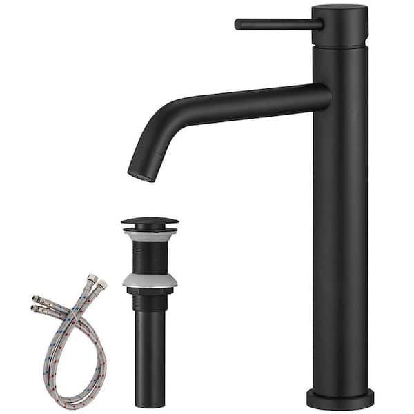 BWE Single Hole Single Handle Bathroom Vessel Sink Faucet With Pop Up Drain Without Overflow in Matte Black
