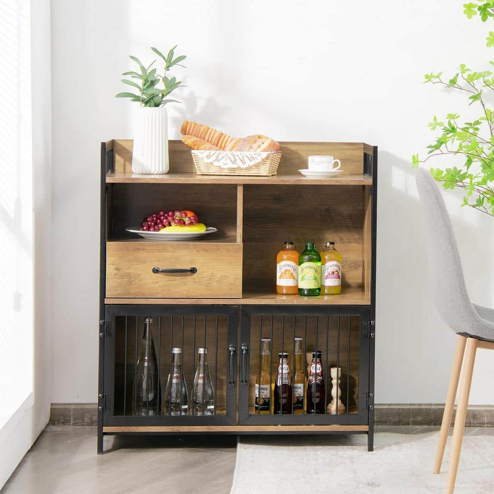 Bunpeony Brown Kitchen Rack Storage Shelving Unit Buffet Cabinet with ...