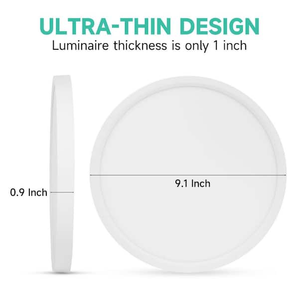 TOZING 9 in. Antique White Round Flat Panel Integrated LED Flush