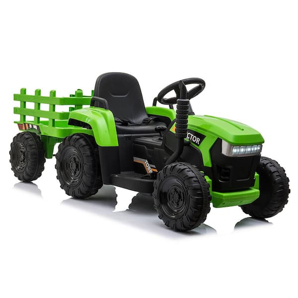 TOBBI 12-Volt Kids Battery Powered Electric Tractor with Trailer in Green  TH17H0486 - The Home Depot