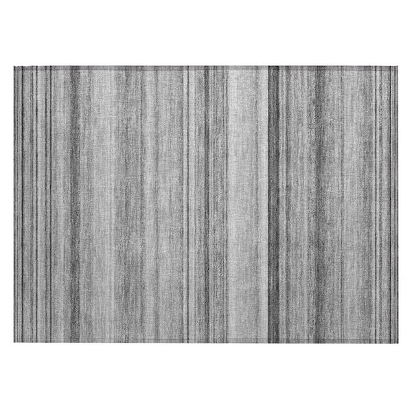 HomeRoots Gray 2 ft. x 3 ft. Woven Striped Polyester Rectangle Indoor/Outdoor Area Rug