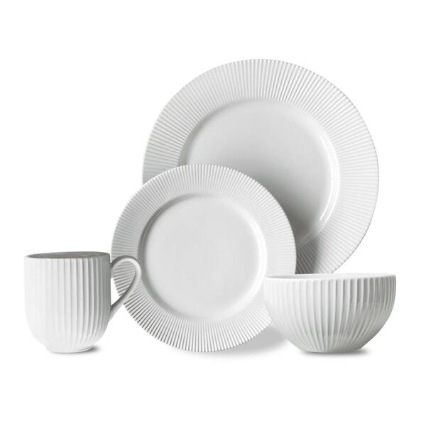 Over and Back Chester 16-Piece Casual White Porcelain Dinnerware Set (Service for 4)
