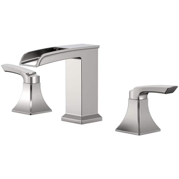 8 in. Widespread 2-Handle Waterfall Bathroom Sink Faucet in Brushed Nickel with Drain Assembly