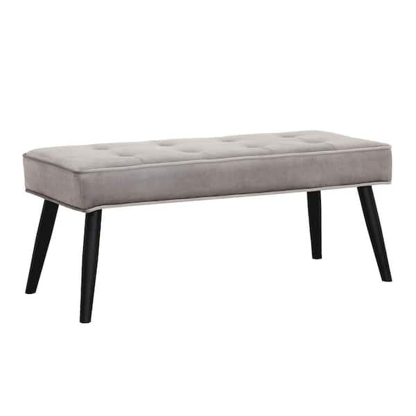 WESTINFURNITURE Brooklyn Tufted Gray Velvet Ottoman Accent Bench 40.25 in. x .16.25 in. x 17 in.