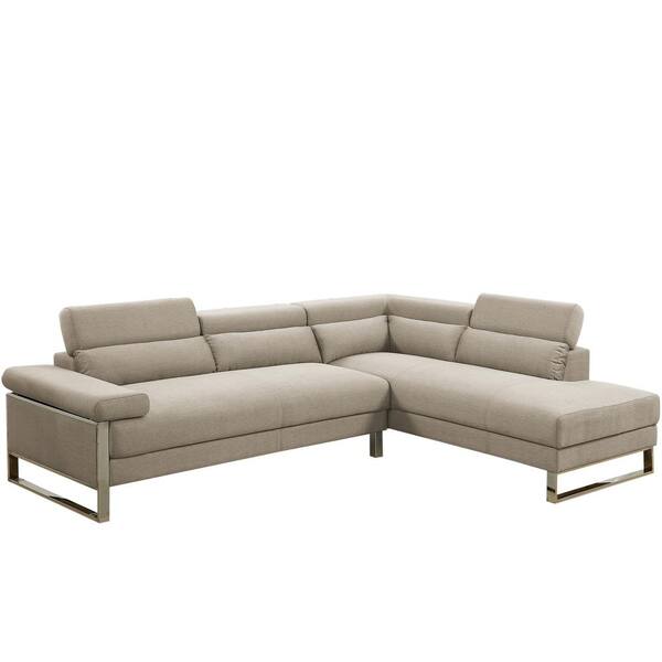 Venetian Worldwide 2-Piece Beige Glossy Polyfiber (Linen-Like Fabric) Sectional Sofa with Moving Headrest