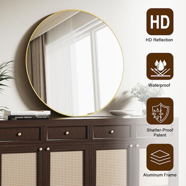 24 in. W x 24 in. H Round Modern Gold Aluminum Framed Bathroom Mirror Wall Mirror