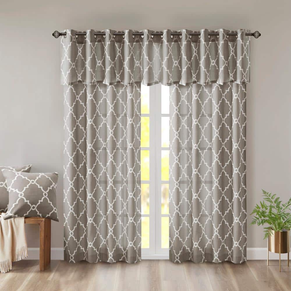 Madison Park Grey Cotton Blend Grommet Top Window Valance