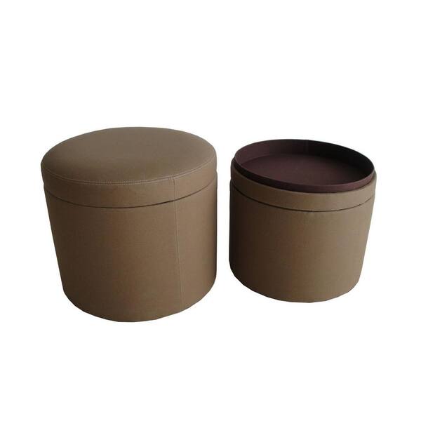 19 x 19 Tan Canvas Round Storage Ottoman